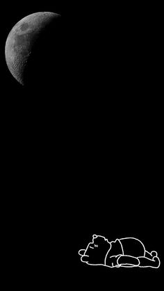 a black and white photo of a cat sleeping under the moon