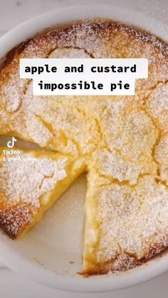 an apple and custard impossible pie on a plate