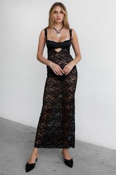 Our Annalise Stretch Lace Maxi Dress is the perfect dress for dancing all night. It features a Square Neckline supported by adjustable lace straps, supportive Bust Underwire and is Double Lined At Bust Area. It has a Key Hole Cut-Out at the Torso and Center Back. The rest is Sheer Lace Fabric. Matching Panty Included. The Fabric Allows Stretch 90% NYLON, 10% SPANDEX, LINING 92% POLYESTER, 8% SPANDEX. Dress For Dancing, Fabric Matching, Lace Straps, Lace Maxi, Lace Maxi Dress, Swim Accessories, Key Hole, Square Necklines, Stretch Lace