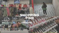 two women shopping in a store with the words shopping time