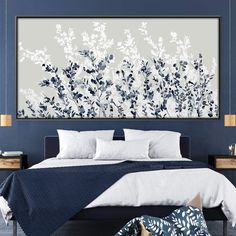 Flowers In The Wind Canvas Art 50 x 25cm / Unframed Canvas Print Clock Canvas Navy And Grey Bedroom, Grey And Blue Bedroom, Navy Blue And Grey Bedroom, Dark Blue Bedroom Ideas, Blue And Grey Bedroom, Bedroom Navy Blue, Pink And Grey Bedroom, Flowers In The Wind, Geometric Tapestry