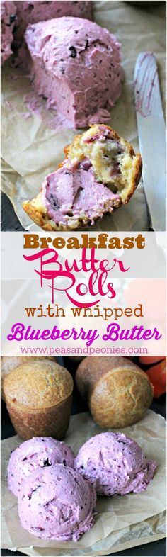 blueberry butter puffs with whipped cream on top and in the background are muffins