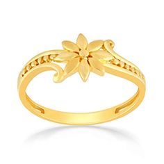 a yellow gold ring with flowers on the front and side, set against a white background