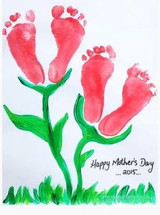 a mother's day card with two feet and flowers