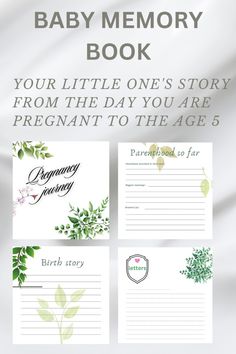 a baby memory book with flowers and leaves on it