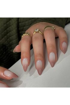 Ombre?From?Pearly?White?to?Brown?Press?on?Nails?Almond,KQueenest?Natural?Stiletto?Fake?N Press On Nails Almond, Acrylic Nails Nude, Nails Almond, Pink Acrylic Nails, Brown Nails, Dope Nails