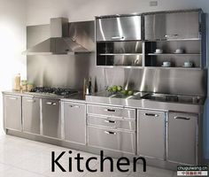 a kitchen with stainless steel appliances and cabinets