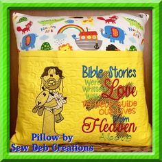 Bible Stories Were Written With Love Reading Saying with Jesus.  This design is part of our Wispy Collection.  It is not a filled stitch.  Design as shown above. Designs are available in PES, HUS, EXP, JEF, VIP, SEW, XXX, DST, VP3 Total Designs: 1 Hoop Size: 7x10 Stitch Count: 39919 Designs are not to be altered in any way. This includes resizing, converting, or editing. Doing so can create unwanted distortion or effects to the design, which is not intended. If this happens there will not be any Reading Pillows, Princess Book, Book Pillow, Pocket Pillow, Comfy Pillows, Reading Pillow, Machine Embroidery Applique, Applique Embroidery Designs, Pillow Forms