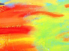 an abstract painting with orange, yellow and blue colors