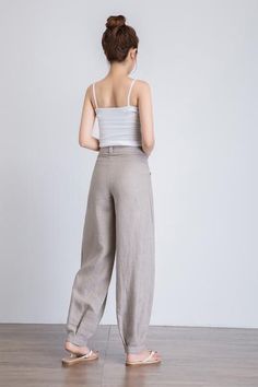 baggy pants, gray pants, casual loose pants, baggy trousers women, max – xiaolizi Women Linen Pants, Linen Pants For Women, Long Linen Pants, Loose Linen Pants, Salwar Pants, Maxi Pants, Pants Linen, Salwar Designs, Pants Baggy