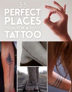 the cover of 35 perfect places for a tattoo, with images of trees and people's feet