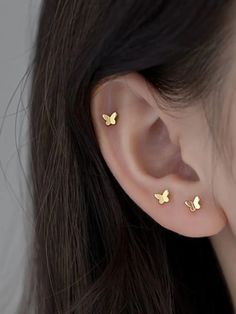 Second Ear Hole Piercing, Ear Piercings Minimalist, Types Of Ear Piercings, Butterfly Earrings Stud, Tiny Stud Earrings