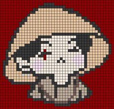 a cross stitch pattern with a woman's face in the middle and red background