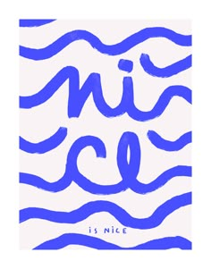 a blue and white print with the words nise in it's center, surrounded by wavy lines