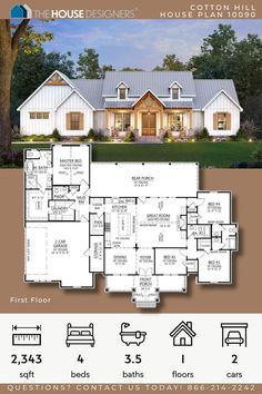 farmhouse floorplan Craftmans Style House Plans, Craftsman Farmhouse Plans, 4 Bedroom Craftsman, Cotton Hill, Bedrooms Farmhouse, Farmhouse Layout, Home Goals, Floor Plans Ranch, Farmhouse Floor Plans