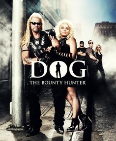 dog the bounty hunter movie poster with man and woman standing next to pole in city