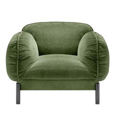 a green velvet chair with metal legs