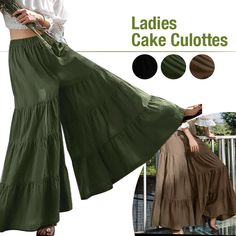 Women's Wide Leg Pants Vintage Solid Casual Elastic Waist Long Pants Trousers Description: Product Features： Main Material:Polyester Popular Element:Ruffle,Wide Leg Pant Occasion:Daily,Vacation,Casual,Travel Style:Casual Features:Adjustable Length:Full-length Waist:High Waist Fit Type:Wide Leg Pattern:Solid Season:Four seasons Size:S,M,L,XL,XXL Garment Care:Hand Wash,Machine Washable Care Instructions： Wash before wear Cold gentle machine wash Do not bleach Drip dry / Spin Dry Do not wash with light colors   Package Included: 1 x Pant Hippie Boho Pants, Ladies Wide Leg Pants, Theatre References, Bleach Drip, Wide Leg Pants Pattern, Technical Theatre, Hippie Pants, Womens Wide Leg Pants, Cakes For Women