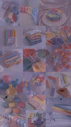 there are many different pictures of cakes and other items on the table together in this collage