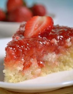 a slice of strawberry cake on a plate