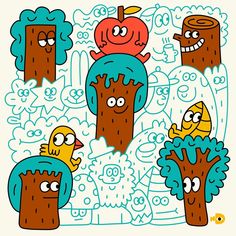 an image of cartoon trees with faces on them