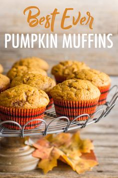 muffins on a wire rack with autumn leaves