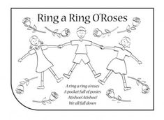 the ring of roses coloring page is shown with two children holding hands and an apple