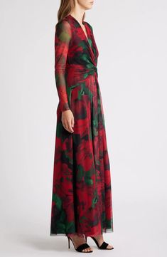 Anne Klein Floral Front Twist Long Sleeve Maxi Dress | Nordstrom Maxi Design, Women Long Sleeve Dress, Neck Bodycon Dress, Long Dress Casual, Sleeve Maxi Dress, Long Sleeve Maxi, Floral Maxi, Nordstrom Dresses, Long Sleeve Maxi Dress