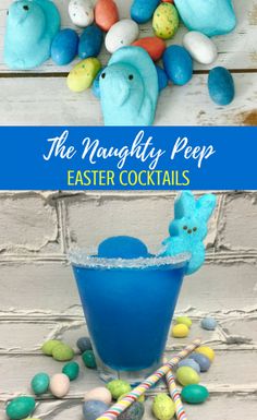 an easter drink with blue liquid and marshmallows