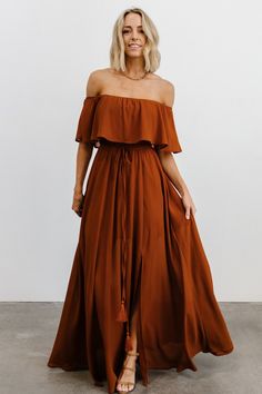 Victoria Off Shoulder Maxi Dress | Spice - Baltic Born 38c Cup, Storyboard Reference, 30 Weeks, Baltic Born, Off Shoulder Maxi Dress, Rust Dress, Maxi Styles, Pleated Maxi Dress, Style Maxi Dress