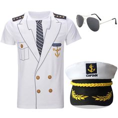 a captain's uniform and sunglasses are on display