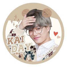 a young man with glasses is holding his head in front of him and the words kap day on it