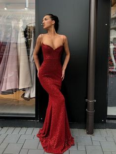 Sell Dresses, Spaghetti Strap Prom Dress, Cheap Evening Dresses, Burgundy Prom Dress, Red Prom, Red Sequin, Dress Spaghetti, Cheap Prom Dresses, Evening Party Dress