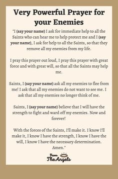 a prayer card with the words, very powerful prayer for your enniees on it