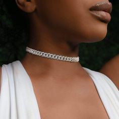 Gold Presidents Cuban Link White Gold / 16" Womens Cuban Link Choker (10mm) in White Gold Tina Kunakey, Belly Piercing Jewelry, Bones Bracelet, Bead Charms Diy, Diamond Choker, 90s Vibes, Gold Choker