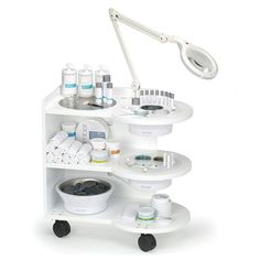 a white shelf with various items on it