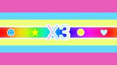 the word x3 is written in white letters on a multi - colored striped background