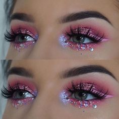 Glitter Face Makeup, Carnaval Make-up, Holiday Eye Makeup, Muertos Makeup, Pink Glitter Makeup, Hippie Makeup, Thanksgiving Makeup, Fox Makeup, Devil Makeup