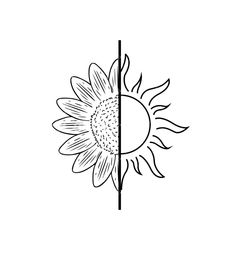 a drawing of a sunflower with two lines in the middle and one line at the bottom