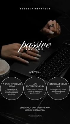 a woman's hands typing on a laptop computer with the words passive in it