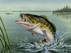 a painting of a fish jumping out of the water