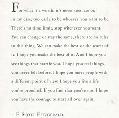 a poem written in black and white with the words f scott fitzgerald on it's side