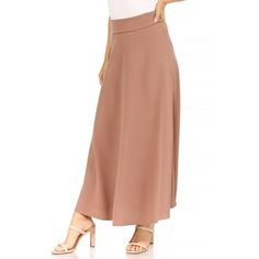 Women's Casual Solid High Waisted Flare A-line Midi Skirt with Elastic Waistband, Suit for causal, work, party, beach, daily wearing, vocation and so on Size Chart(Inches) / HSH01517S => Length: 38/ Waist: 25-26 M => Length: 38.5/ Waist: 27-28 L => Length: 39/ Waist: 29-30 Color: Brown.  Gender: female.  Age Group: adult. Chic Flowy Skirt With Wide Hem, A-line Bottoms With Wide Waistband And Flowy Skirt, Chic Non-stretch A-line Maxi Skirt, Elegant Relaxed Fit Skirt With Wide Hem, Elegant Skirt With Relaxed Fit And Wide Hem, Chic A-line Non-stretch Maxi Skirt, Elegant Skirt With Wide Hem, Elegant Flowy Skirt With Wide Hem, Spring Solid Color Maxi Skirt With Wide Hem