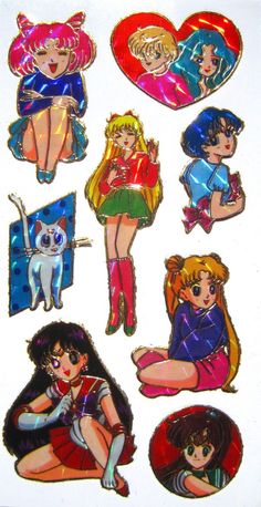 the sailor girl stickers are all in different shapes and sizes, including heart shaped ones