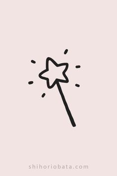 a black and white line drawing of a magic wand with stars coming out of it