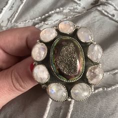 Gorgeous M&S Sterling Silver Colorful Druzy And Moonstone Cluster Ring. Brand New With Tag! Stunning Ring That Goes With Any Outfit. Perfect Statement Piece! Size 8. Native American Made. Ring Color, Cluster Ring, Womens Jewelry Rings, American Made, Druzy, M S, Statement Pieces, Moonstone, Native American