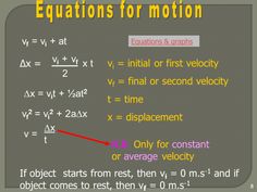 an object is shown with the formula for motion