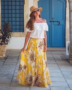 trend-alert-verão-2019-comprimento-longo-tendências (4) Coffee Dress, Maxi Frocks, Long Skirt Casual, Boho Styl, Full Maxi Skirt, Bohemian Skirt, Moda Chic, Mode Boho, Holiday Summer