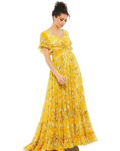 Mac Duggal Long Formal  Floral Maxi Dress 67933 - The Dress Outlet Short Sleeve Floral Dress, A Line Evening Dress, Formal Dresses With Sleeves, Mac Duggal Dresses, Unique Prom Dresses, Dress Slip, Chiffon Fashion, Dress Inspo, Mac Duggal