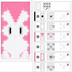 an image of a pixel art project with pink and white squares in the shape of bunny ears